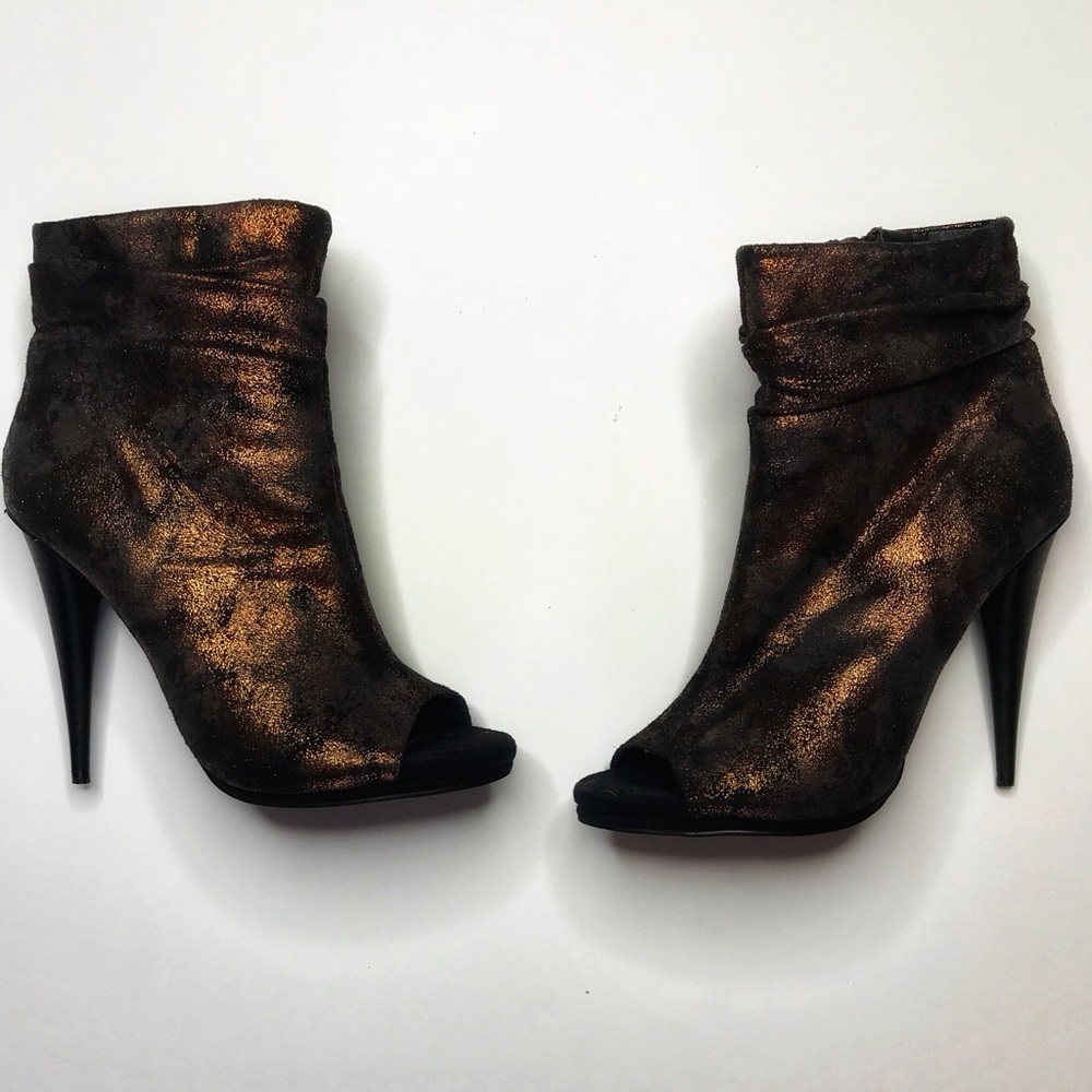Bronze peep toe booties